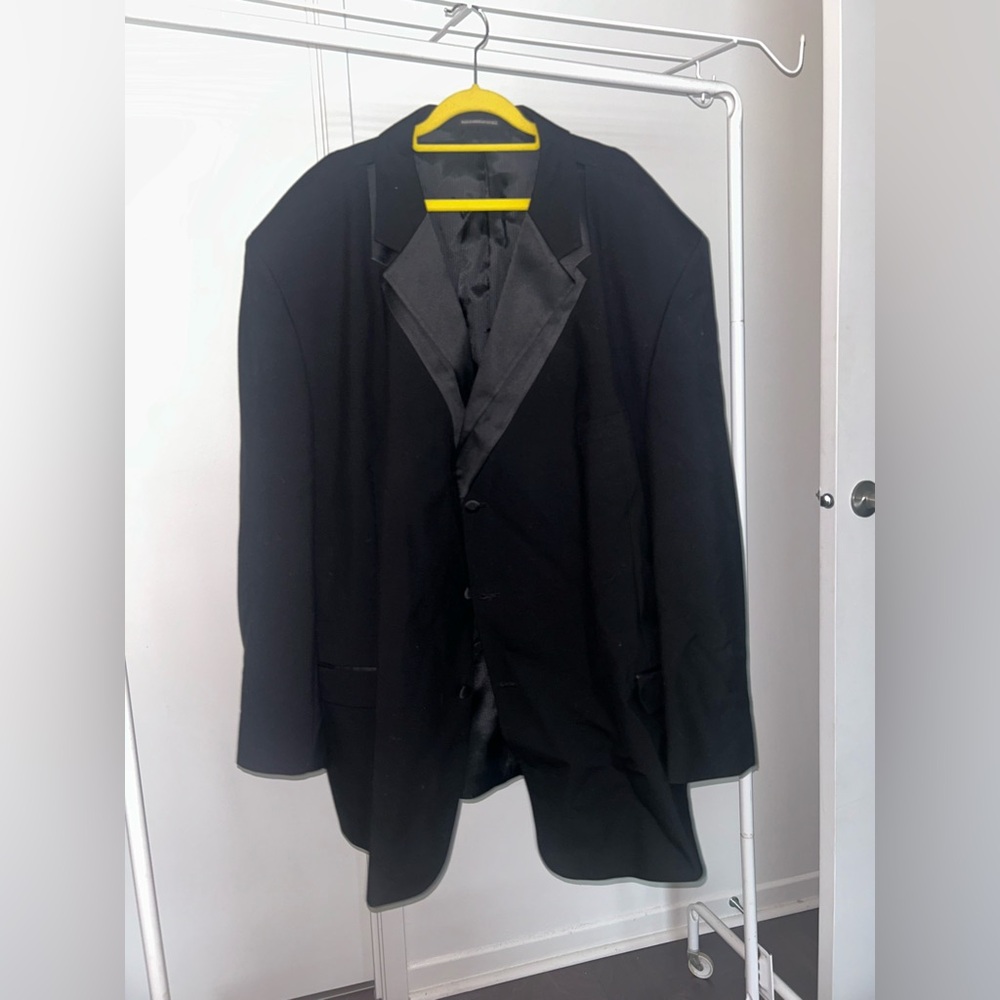 Men’s Black Wool Tuxedo Jacket – Satin Lapel – Size 58L – Formal Dinner Jacket